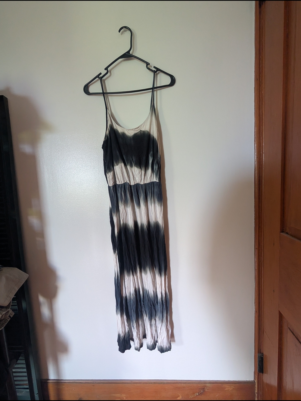 Tie-Dye Spaghetti Strap Maxi Dress in Black and Cream
